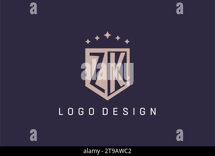 ZK Initial Shield Logo Icon geometrisches Design inspiriert Stock Vektor