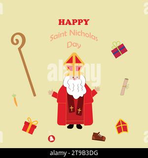 Alles Gute Zum Sinterklaas-Tag. Dezember. Feierlichkeiten zum Nikolaustag. Hintergrund des Nikolaustags. Stock Vektor