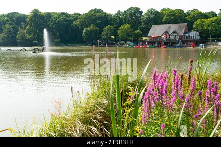 Das Lakeside Cafe und Restaurant, Llandrindod Wells, eine viktorianische Spa-Stadt in Radnorshire, Powys, Wales. Aufnahme im September 2023. Stockfoto
