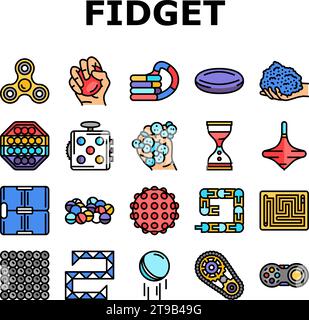 fidget Spielzeug Spaß Antistress Spiel Icons setzen Vektor Stock Vektor