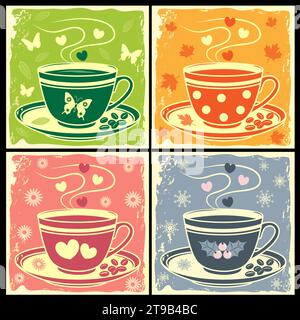 Kaffeetasse saisonales Set für Poster und Banner. Stock Vektor