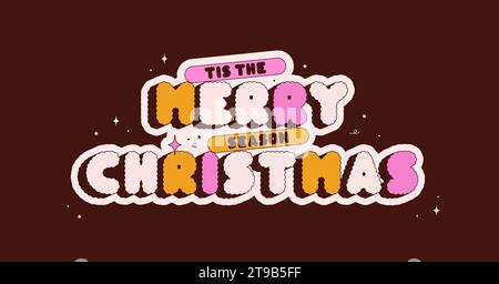 Groovy Merry Christmas Halbtonkarte. Stock Vektor