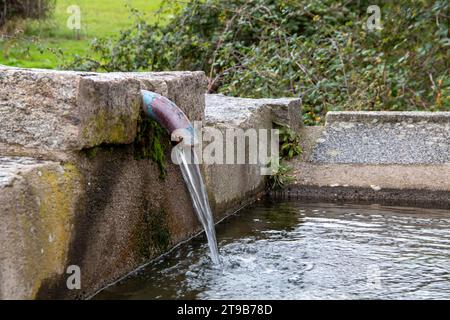 Ländlicher Brunnen, auch bekannt als „Caño“, wo Sie den Wasserstrom sehen können, auf einer kastilischen Weide, die früher als Wäscherei genutzt wurde Stockfoto