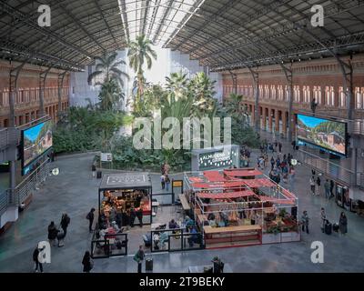 La Estación de Atocha. según Wikipedia es un conglomerado ferroviario situado en las cercanías de la plaza del Emperador Carlos V, en Madrid (España) Stockfoto