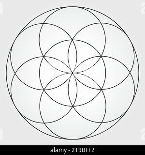 Seed of Life Illustration Schwarze und weiße Farben Heilige Geometrie Symbol Vektor Design Kreis Spiritualität Universum Mandala Stern Stock Vektor