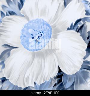 Blaue quadratische Blumenkunst, digital erstellt, mit einem schönen strukturierten Hintergrund. Perfekt, um Ihren Projekten einen Hauch von Kreativität zu verleihen! Stockfoto