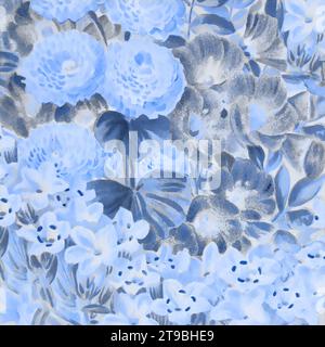 Blaue quadratische Blumenkunst, digital erstellt, mit einem schönen strukturierten Hintergrund. Perfekt, um Ihren Projekten einen Hauch von Kreativität zu verleihen! Stockfoto
