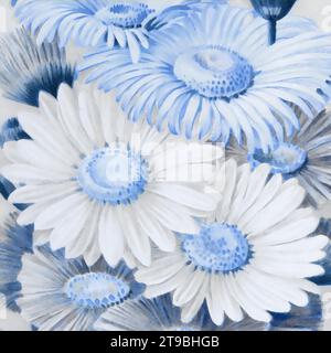 Blaue quadratische Blumenkunst, digital erstellt, mit einem schönen strukturierten Hintergrund. Perfekt, um Ihren Projekten einen Hauch von Kreativität zu verleihen! Stockfoto