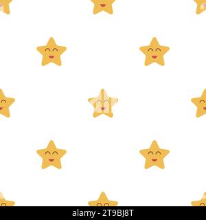 Smile Star Hand gezeichnetes nahtloses Muster. Minimalistischer Sternhintergrund. Drucken für Babytextilien, Papier, Tapeten, Verpackungen und Design Stock Vektor