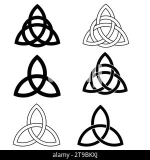 Triquetra-Symbolsatz des keltischen dreifaltigkeitsknotens. Triquetra Keltische Knoten Glyphe Symbol. Keltisches Knotensymbol. Trinity-Zeichen. Flacher STYLE. Stockfoto