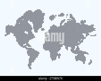 Gepunktete Weltkarte. Einfache globale Kartensilhouette mit Punktmuster Raster, LED-Bildschirm GPS-Vektor-Illustration Stock Vektor