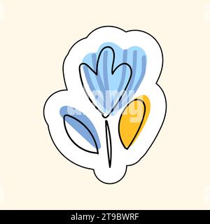 Vektoraufkleber der blauen Blume isoliert auf Einem beigefarbenen Hintergrund. Skizze zum Bedrucken von Produkten für Kinder, Poster, Stoff, Tapeten. Vektorabbildung Stock Vektor