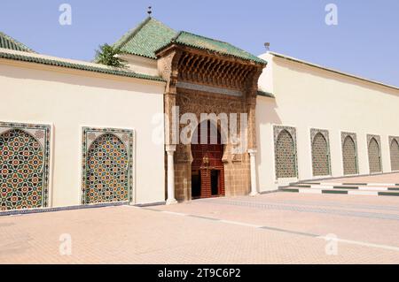 Mausoleum von Mulay Ismail (17.-18.. Jahrhundert). Meknes (Weltkulturerbe), Marokko. Stockfoto