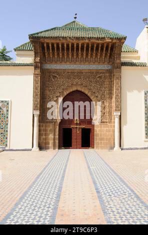 Mausoleum von Mulay Ismail (17.-18.. Jahrhundert). Meknes (Weltkulturerbe), Marokko. Stockfoto