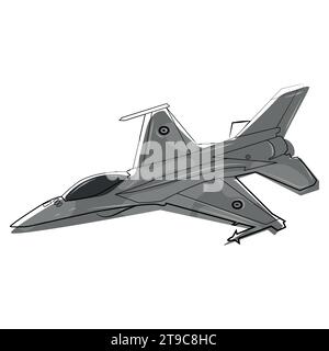 F 16 Kampf Falcon Moderne Kampfflugzeug Linie Kunst Zeichnung Vektor Illustration.Fighter Jet Liner Skizze Zeichnung isoliert auf schwarzem Hintergrund Stock Vektor