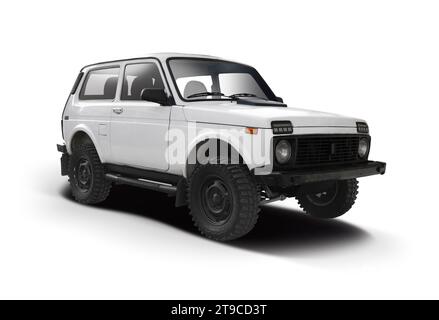 Lada Niva SUV Auto isoliert auf weißem Hintergrund Stockfoto