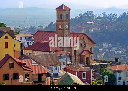Romanische Amboninampamarinana Kirche, FJKM protestantischer Tempel in der kolonialen Haute ville der Stadt Antananarivo, Analamanga, Madagaskar, Afrika Stockfoto