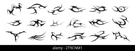 Stammesformen. Keltisches abstraktes Ornament für Tattoo-Design, moderne, brutale Splatter-Dekorationselemente. Vektor isolierter Satz keltischer Stammes-abstrakter Entwurfsillustration Stock Vektor