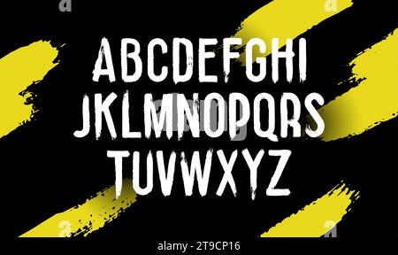 Schrift für trockenen Pinsel. Handgezeichnete Buchstaben und Zahlen mit Maleffekt, alte schmutzige handgeschriebene Graffiti-Schriftart. Vektor-isolierter Satz von Alphabet Pinsel Design Illustration Stock Vektor