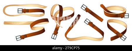 Ledergürtel. Mann und Frau Taillenbund Accessoires, Mode Männer und Frauen Kette Niete Quaste Schnalle flach Stil. Vektor isolierter Satz der ledernen Mode Accessoire Illustration Stock Vektor