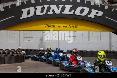 British Indoor Karting Championship 2023: Das große Finale und die Krönung der 5 britischen Meister fand im TeamSport Warrington Multi-Level 1000 statt Stockfoto