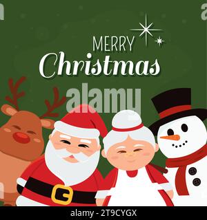 Fröhliches weihnachtsposter mit niedlichen Charakteren Vektor Stock Vektor