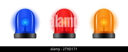 3D-Sirene für Notwarnung. Blinker der Polizeileuchte Stock Vektor