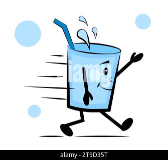 Ein Glas Wasser läuft. Durst. Vektorillustration im Doodle-Stil Stock Vektor