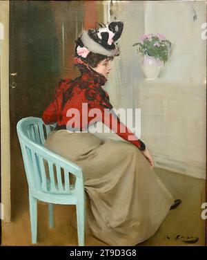 La Parisienne. 1900, Öl auf Leinwand von Ramon Casas (1866-1932). Porträt einer jungen Frau. Museum von Montserrat. Katalonien. Spanien. Stockfoto