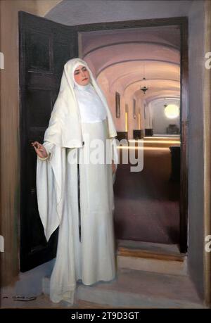 Nonne, Porträt einer Nonne. C. 1925, Porträt, Öl auf Leinwand. Ramon Casas (1866-1932). Katalanischer Maler. Museum von Montserrat. Spanien Stockfoto