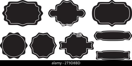 Vintage, Retro-Etiketten, Aufkleber, dekorative Rahmen. Hochzeitsabzeichen, Verkaufs- oder Rabattaufkleber, Einladungskarte. Satz von Vektorsymbolen Stock Vektor