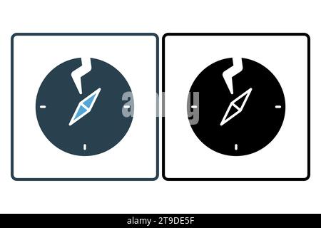Symbol für unterbrochenen Kompass. Verwirrung bei Navigation oder Entscheidungsfindung. Symbolstil durchgehend. Einfache Vektorkonstruktion bearbeitbar Stock Vektor