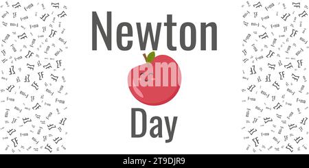 Happy Newtons Day festlicher Hintergrund mit Apfel. Niedlicher Cartoon-Apfel. Formelrahmen. Lustige Vektor-Illustration. Stock Vektor