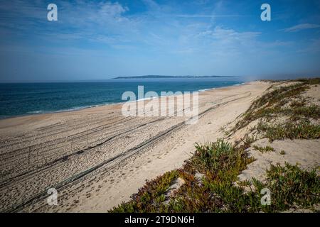 Praia da Costa de Lavos in Portugal Küstenlinie langer Strand Stockfoto