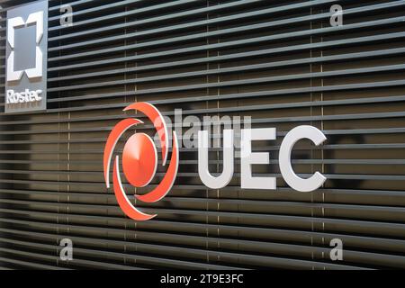 SHANGHAI, CHINA - 24. NOVEMBER 2023 - der UEC-Stand auf der ersten Shanghai International Commercial Aerospace Industry Exhibition in Shanghai, China, N Stockfoto