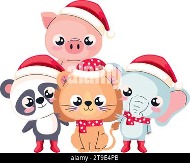 weihnachtsmotiv mit niedlichen Tieren Stock Vektor