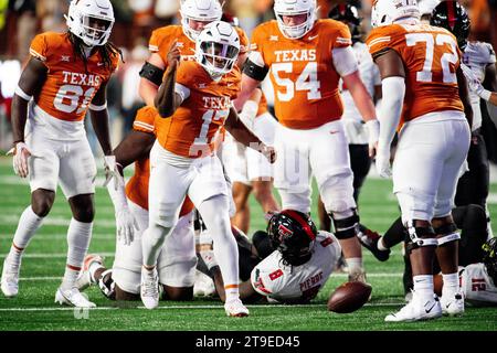 24. November 2023: Texas Longhorns Savion Red (17) in Aktion während des NCAA Football-Spiels zwischen der Texas Tech University im Darrell K. Royal Texas Memorial Stadium. Austin, Texas Mario Cantu/CSM Stockfoto