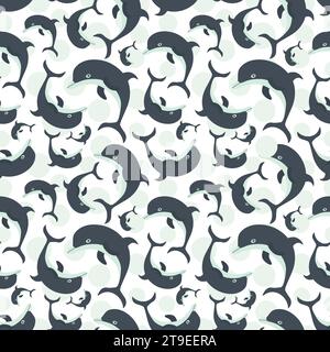 Nahtloses Muster mit Meerestieren. Delfin im Ozean auf weißem Hintergrund. Vektorabbildung. Design für Babyteig, Verpackung, Tapete Stock Vektor