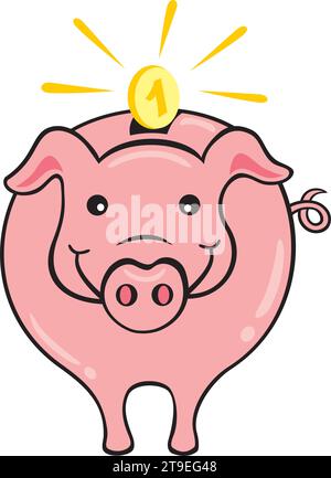 Illustration einer Goldmünze in einer rosa Schweinebank Stock Vektor