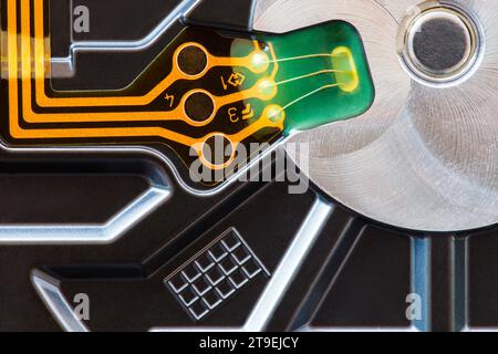 Festplatte interne elektronische Teil Nahaufnahme Makroansicht Stockfoto