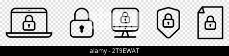 Sicherheitszeilensymbole festgelegt. Moderne Umrisselemente, grafische Designkonzepte. Vektorabbildung isoliert auf transparentem Hintergrund Stock Vektor