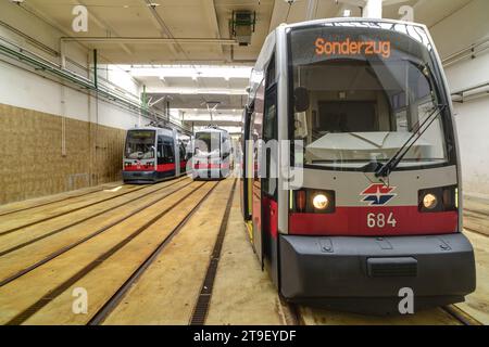 Wien, Straßenbahn, Remise (Betriebshof) Hernals // Wien, Straßenbahndepot Hernals Stockfoto