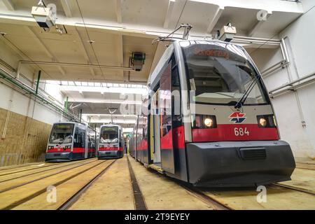 Wien, Straßenbahn, Remise (Betriebshof) Hernals // Wien, Straßenbahndepot Hernals Stockfoto