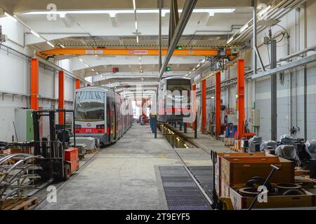 Wien, Straßenbahn, Remise (Betriebshof) Hernals // Wien, Straßenbahndepot Hernals Stockfoto