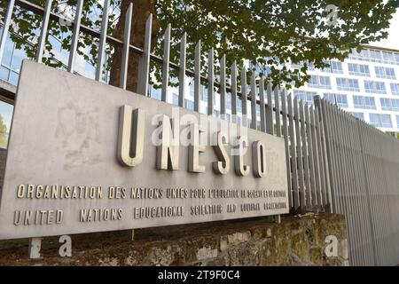 Paris, Frankreich - 30. August 2019: Das wichtigste UNESCO-Gebäude in Paris, Frankreich. Stockfoto