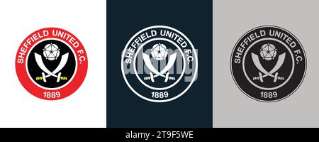 Sheffield United FC Farbe Schwarz und weiß 3 Stil Logo englischer Profi-Fußballverein Vektor-Illustration abstraktes bearbeitbares Bild Stock Vektor