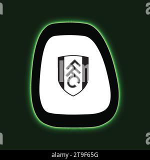 Fulham FC Logo Neon Light Board Ansicht Grüner Hintergrund, englischer Profi-Fußballverein Vektor-Illustration abstraktes bearbeitbares Bild Stock Vektor