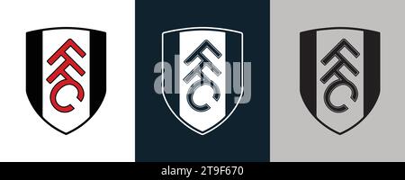 Fulham FC Farbe Schwarz und weiß 3 Stil Logo englischer Profi-Fußballverein Vektor-Illustration abstraktes bearbeitbares Bild Stock Vektor