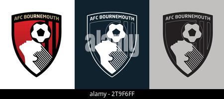 AFC Bournemouth Farbe Schwarz und weiß 3 Stil Logo englischer professioneller Fußballverein Vektor-Illustration abstraktes bearbeitbares Bild Stock Vektor