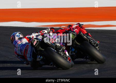 Valencia, Spanien. November 2023. Freies Training Motul Grand Prix von Comunitat Valenciana von MotoGP auf dem Ricardo Tormo Circuit. 24. November 2023 im Bild: Francesco Bagnaia und Jorge Martin Rueda de prensa antes del Gran Premio de MotoGP de la Comunidad Valenciana en el Circuito Ricardo Tormo. 24 de Noviembre de 2023 POOL/MotoGP.com/Cordon Pressebilder sind nur für redaktionelle Zwecke bestimmt. Obligatorischer Vermerk: © MotoGP.com Credit: CORDON PRESS/Alamy Live News Stockfoto